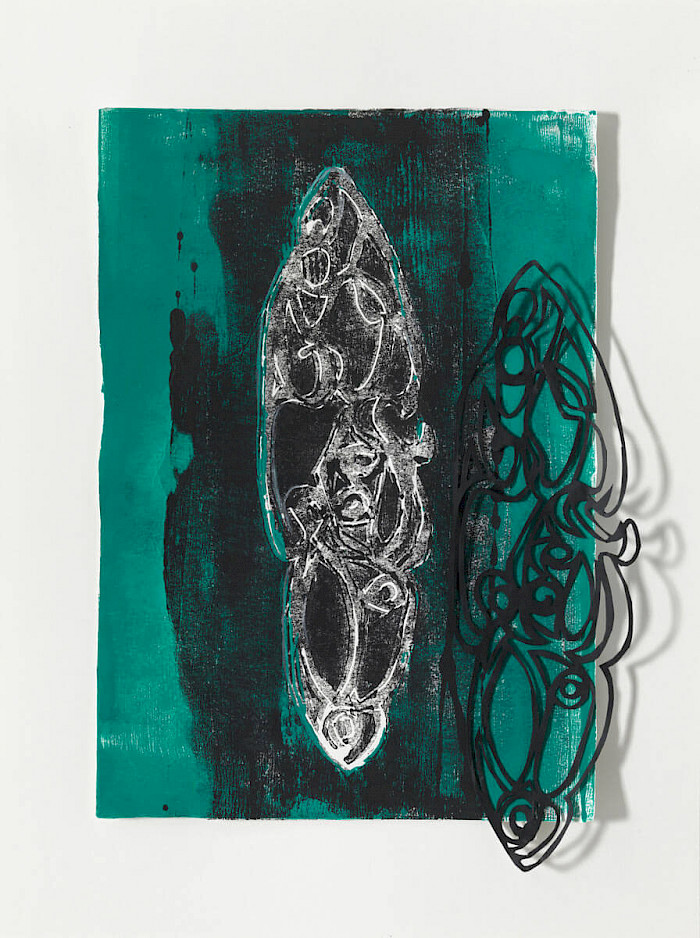Artefakt 3, 2021, Linoldruck auf Papier, Cutout, 30x40 cm