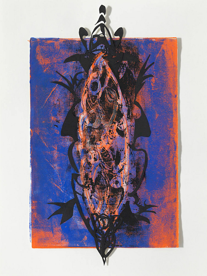 Artefakt 4, 2021, Linoldruck auf Papier, Cutout, 30x40 cm