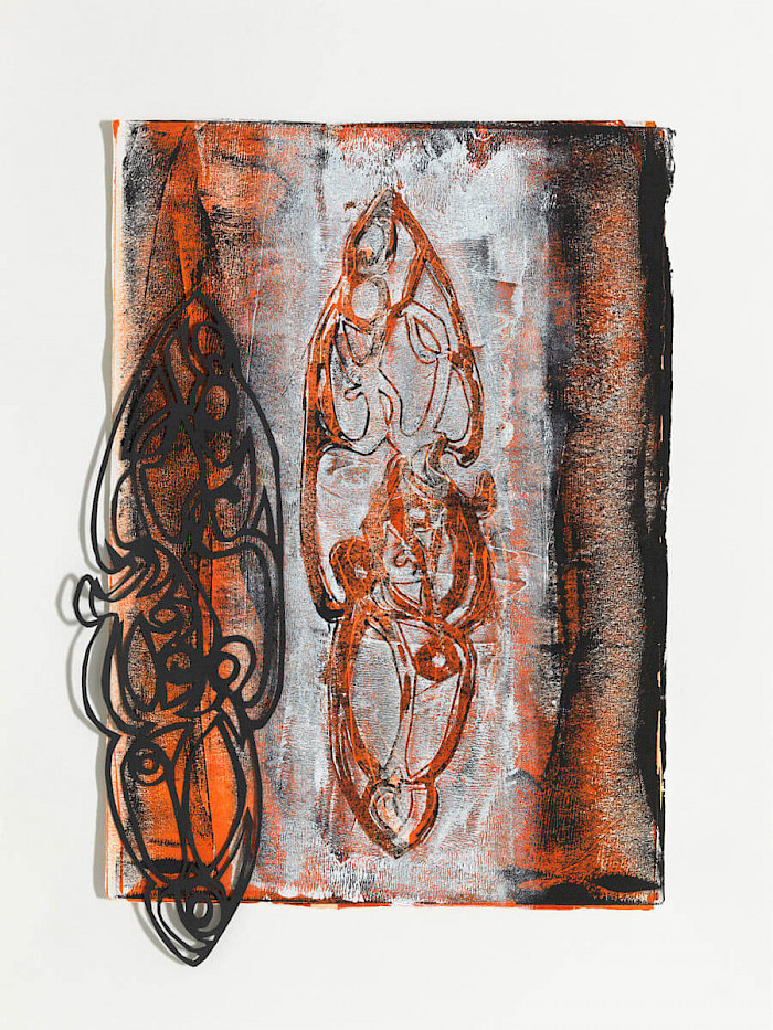 Artefakt 5, 2021, Linoldruck auf Papier, Cutout, 30x40 cm