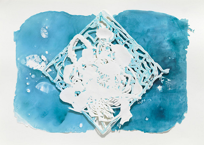 Wassergitter1/2023/Cutout/Acryl,Tusche auf Papier/70x50cm