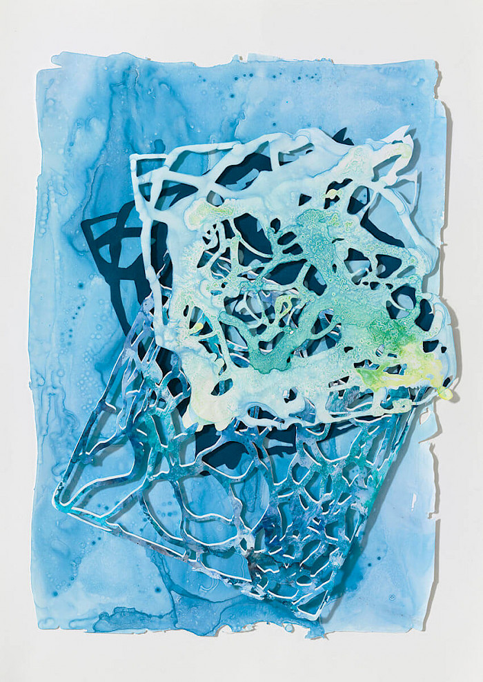 Wassergitter2/2023/Cutout/Acryl,Tusche auf Papier/50x70cm